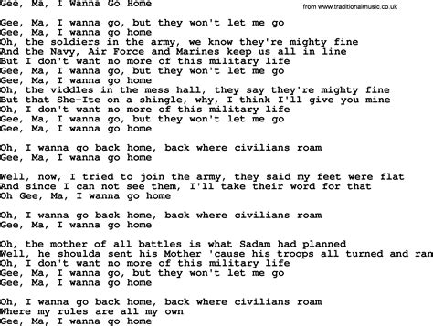 Dolly Parton song: Gee, Ma, I Wanna Go Home, lyrics