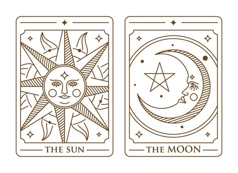 tarot deck card set Illustration. the sun, the moon and the star golden tarot card vector ...