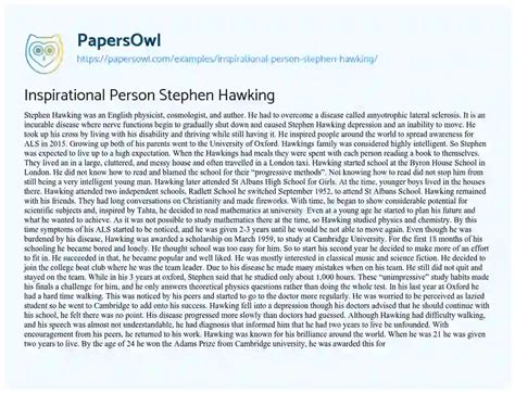 Inspirational Person Stephen Hawking - Free Essay Example - 909 Words | PapersOwl.com