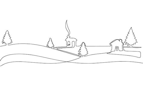 Premium Vector | Continuous line winter landscape art single line winter concept line art ...