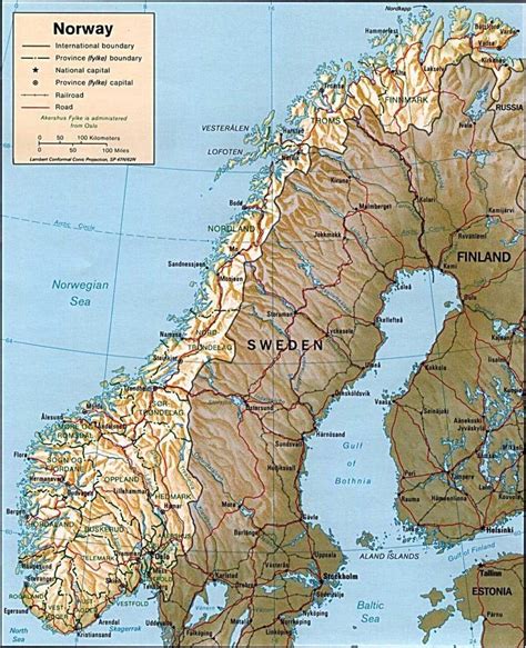 Norway mountains map - Map of Norway mountains (Northern Europe - Europe)