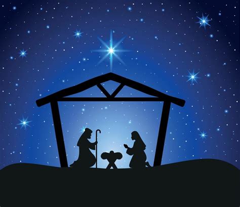 Christmas nativity scene with baby Jesus, Mary and Joseph in the manger ...