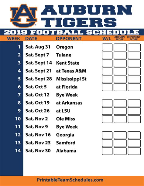 2019 Printable Auburn Football Schedule | Auburn football, Auburn ...