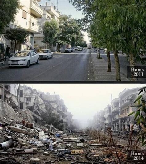 A street in Homs, Syria, before and after the civil war began. Syria ...