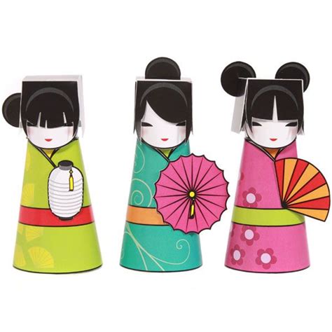 Japanese Dolls Paper Craft Activity 3 count, 1 sheet | Kokeshi dolls ...