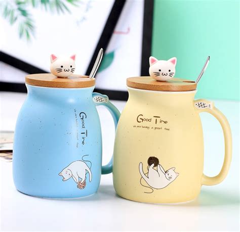 Cute cat mug with lid and spoon . Relax and enjoy your coffee | Etsy