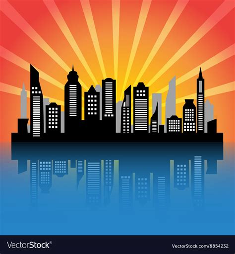 City silhouette at sunset Royalty Free Vector Image