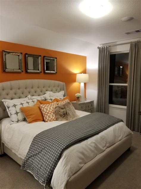 Orange and gray bedroom | Grey bedroom decor, Orange bedroom walls ...