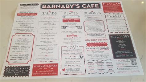 Menu at Barnaby's Cafe, Houston, Fountain View Dr