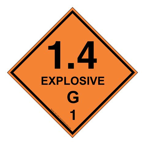 DOT Placard or Label - 1.4 EXPLOSIVE G 1 - Orange - Hazmat Warning