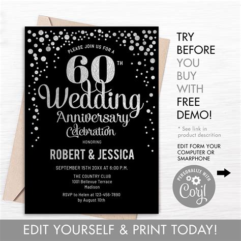 60Th Anniversary Invitations Templates