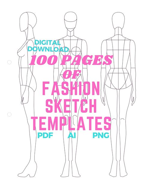 100 Pages Fashion Sketchbook Printable Template KDP Interiors Editable, Printable PDF, PNG ...