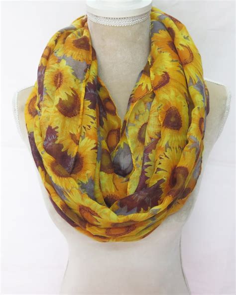 Gold Sunflowers Print Women's Infinity / Long Scarf - Etsy