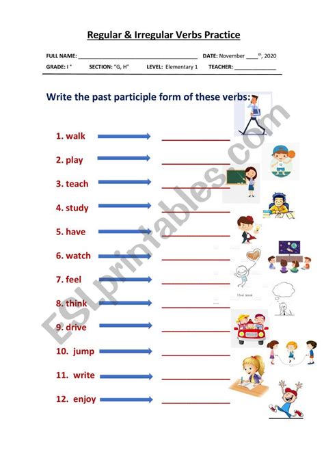 Past Participle Verbs - English Esl Worksheets For 296