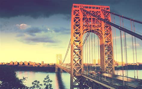 Wallpaper : sunset, cityscape, reflection, evening, morning, bridge, New York City, dusk, George ...