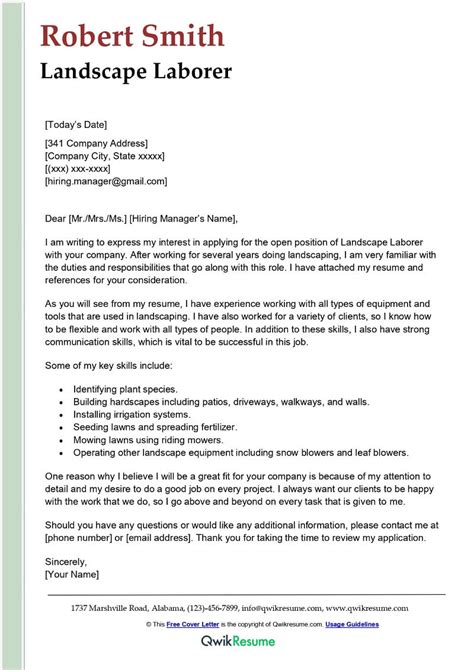 Landscape Laborer Cover Letter Examples - QwikResume