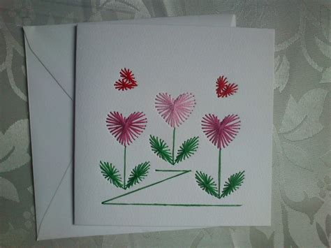 Paper Embroidery Greeting Card. Hearts Design on a White Square Card. Valentines, Anniversary ...