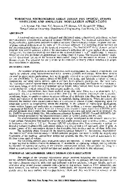 (PDF) Torsional Micromirror Array Design for Optical Binary Switching ...