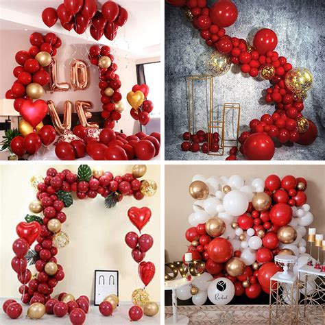 PartyWoo Red and Gold Balloons, 50 pcs Burgundy Balloons, Ruby Red Balloons, Gold Glitter ...