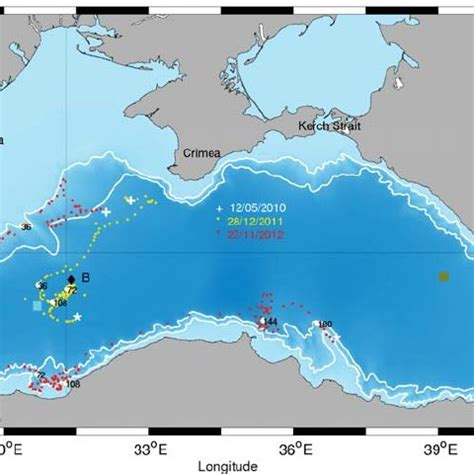 The Black Sea topography. The colour bar indicates the ocean depth in ...