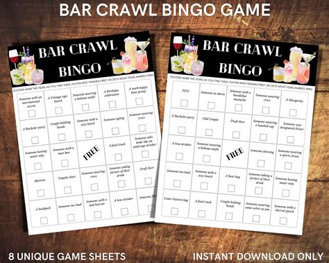 Bar Crawl Bingo Game for a Fun Drinking Activity Use for - Etsy UK