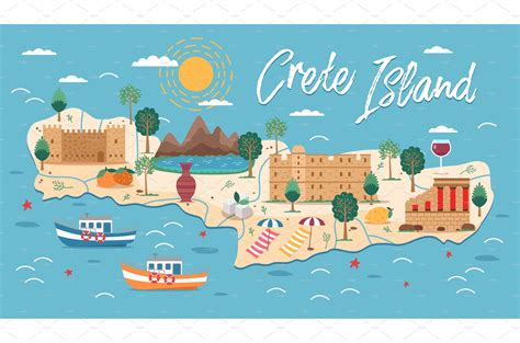 Crete island map with architecture | Illustrations ~ Creative Market