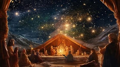 Premium AI Image | A painting of a nativity scene with a star in the ...