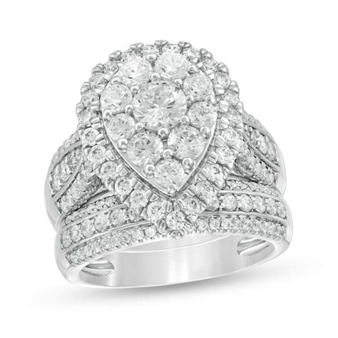 2-1/2 CT. T.W. Composite Diamond Pear-Shaped Multi-Row Bridal Set in 10K White Gold | Zales