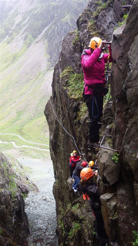 The Via Ferrata at Honister Slate Mine, Lake District, England - check out the casual footwear ...