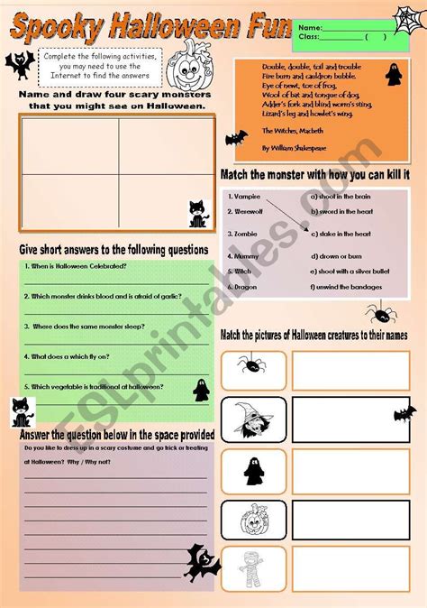 Spooky Halloween Fun - ESL worksheet by jonesy180