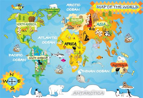 Animal Map Kids Kids Map Blue Wallpaper Mural - Decorsmarket – DecorsMarket