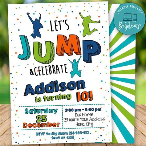 Printable Sky Zone Trampoline Parks Birthday Invitation DIY | Createpartylabels