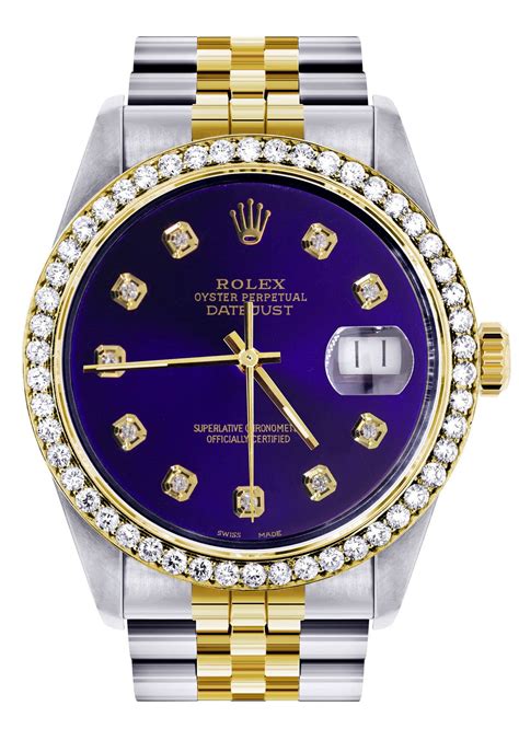 Diamond Gold Rolex Watch For Men 16233 | 36Mm | Royal Blue Dial | Jubi ...