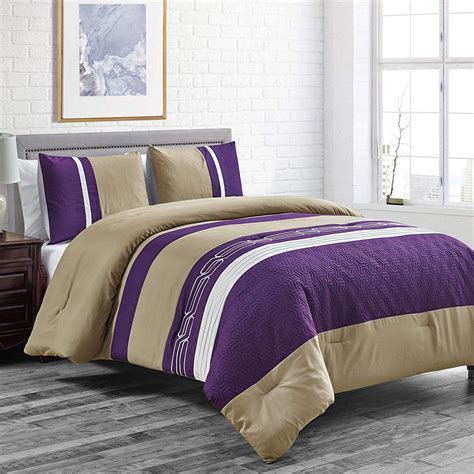 Dark Purple/Taupe Goose Down Alternative Comforter Set Queen Size ...