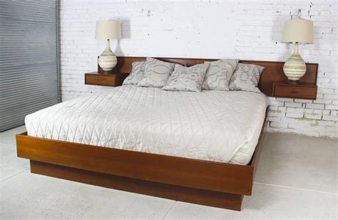 Vintage Scandinavian Modern Teak King Platform Bed with Attached Nightstands For Sale at 1stdibs