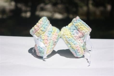 Rainbow Crochet Baby Set Crochet Baby Gift Set Newborn Booties and Hat Set Baby Bootie Hat Set ...