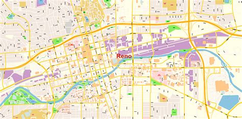 Reno Nevada US Map Vector Exact City Plan High Detailed Street Map ...