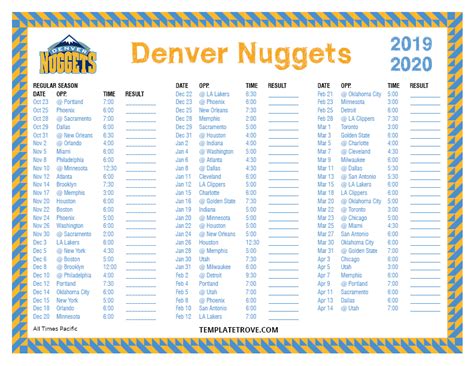 Printable 2019-2020 Denver Nuggets Schedule