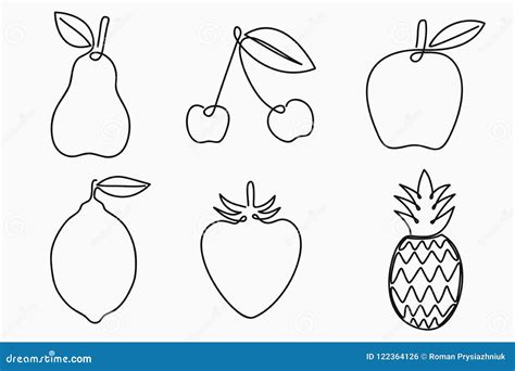 Sistema De Frutas De Un Dibujo Lineal Línea Continua Fruta - Pera ...