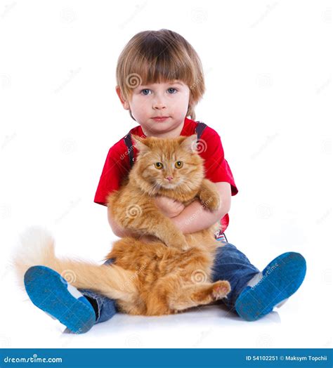 Boy with his cat stock image. Image of cheerful, happy - 54102251