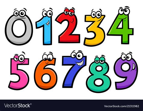 Basic numbers cartoon characters set Royalty Free Vector