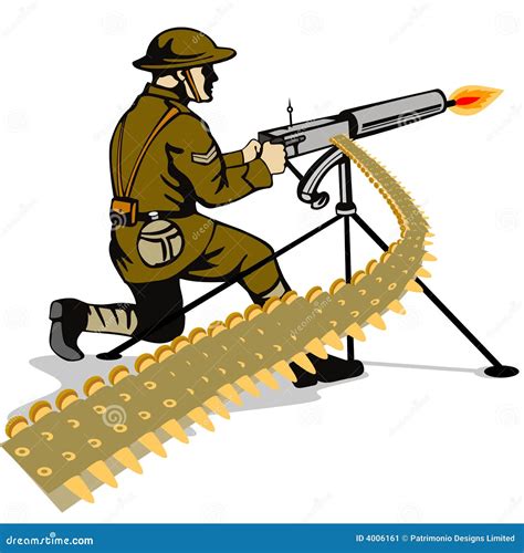 Soldier Firing A Machine Gun Cartoon Vector | CartoonDealer.com #4006161