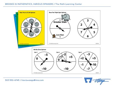 BRIDGES IN MATHEMATICS, VARIOUS SPINNERS / The Math Learning Center | Math learning center ...