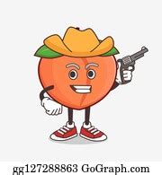 4 Peach Fruit Cartoon Mascot Character Holding Gun Clip Art | Royalty Free - GoGraph