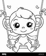 Cute Baby girl On A swing Vector Illustration For coloring Book Stock  sketch template