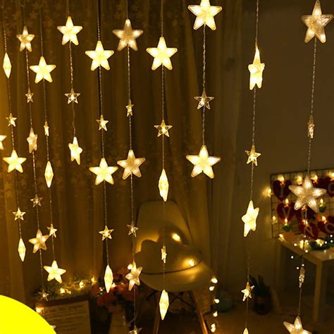 New 1PC Christmas Stars Hanging Curtain Light String Star Curtain Lights 40 Stars Lights Window ...