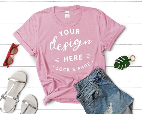 Gildan 5000 Light Pink T-Shirt Mockup Feminine Flat Lay With | Etsy