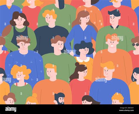 People crowd pattern. Group people portraits, young men and women on public meeting or social ...