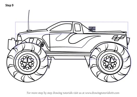 Step by Step How to Draw a Monster Truck : DrawingTutorials101.com