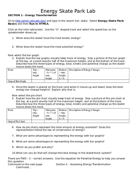 Phet Simulation Energy Skate Park Basics Worksheet Answer Key › Athens ...